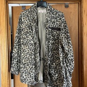 Free People Seize The Day Leopard Print Animal Utility Denim Jacket